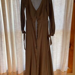 Joyfolie slate blue button down dress with split sleeve